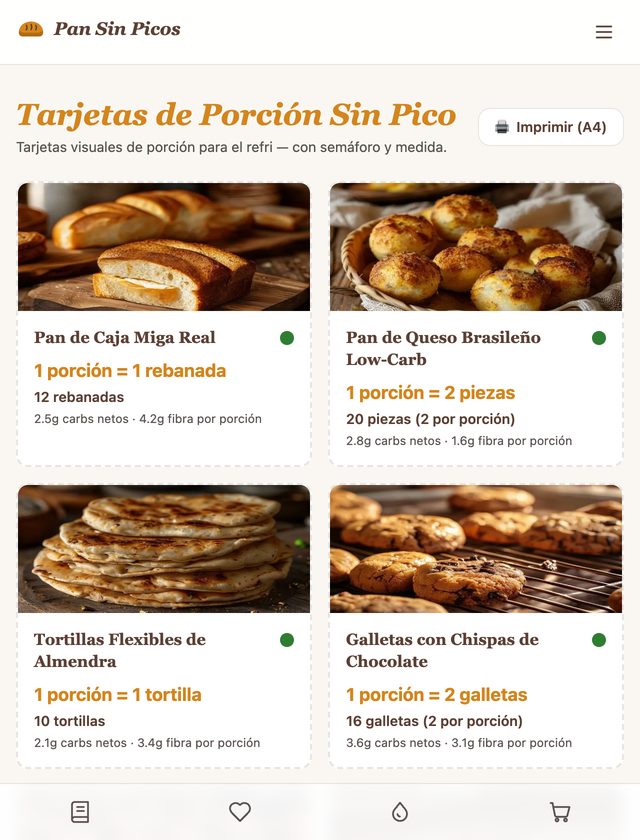 Tarjetas de Porción Sin Pico